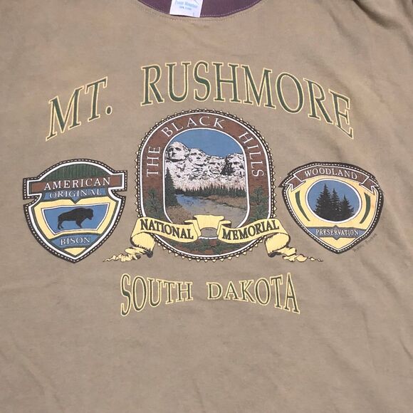 Vintage Mt. Rushmore S.D. Graphic Crew Neck T-Shirt w/Mixed Fabrics 1990s SZ L - Picture 2 of 11
